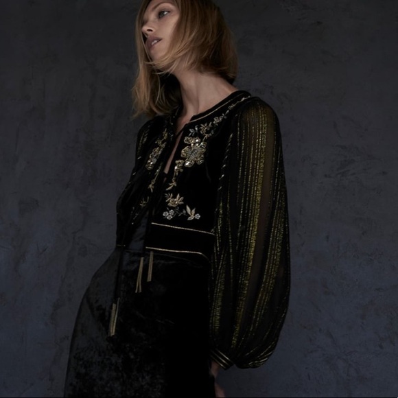 ZARA Embroidered Velvet Jacket - Picture 1 of 7